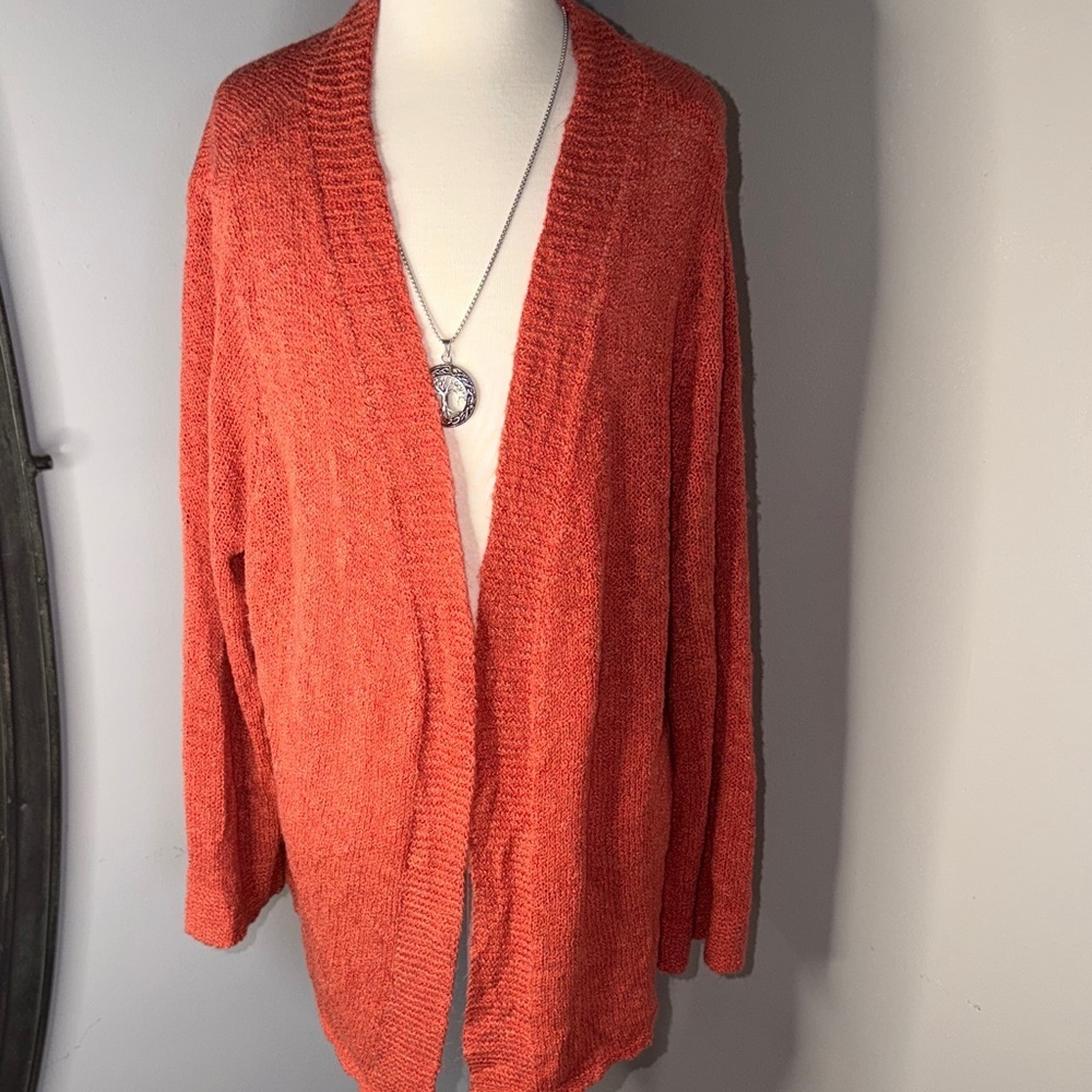 Open-Front Relaxed Cardigan Sweater in Rust Orange